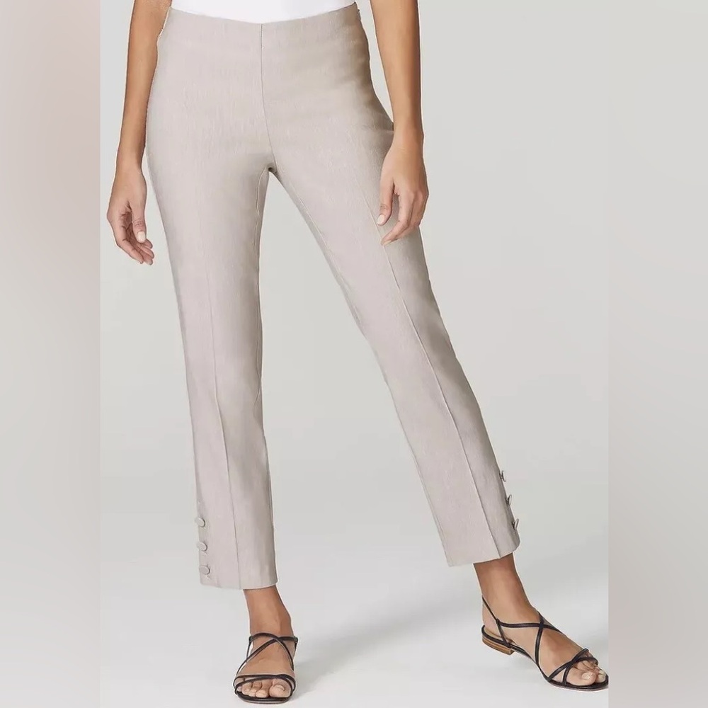 J. Jill Stretch Linen Button Hem Ankle Pants Gray Women's Size medium petite
